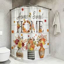 1pc Autumn Thanksgiving Print Shower Curtain, Abstract Vintage Polyester Fabric Shower Curtain, With 12 Hooks, Suitable For Bathroom Or Bathtub Decor - Multicolor - View 7