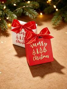 5Pcs Merry Christmas Mini Gift Bags With Satin Ribbon Bows, Metallic Tree And Festive Lettering Print, Red Green Or White Paper Packaging For Jewelry, Small Presents, Secret Santa Gifts, Stocking Stuffers And Holiday Party Favors - 7X5X7cm - View 6
