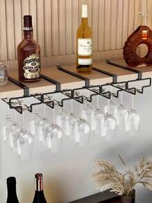 1/2/3pcs Cabinet Mounted Wine Glass Rack, Tall Glass Storage Rack, Kitchen Hanging Metal Glass Cup Holder, Space-Saving, Easy Installation, Anti-Slip, No-Drill Glass Cup Storage Rack, Suitable For Kitchen, Bar, Cafe - Multicolor - View 1