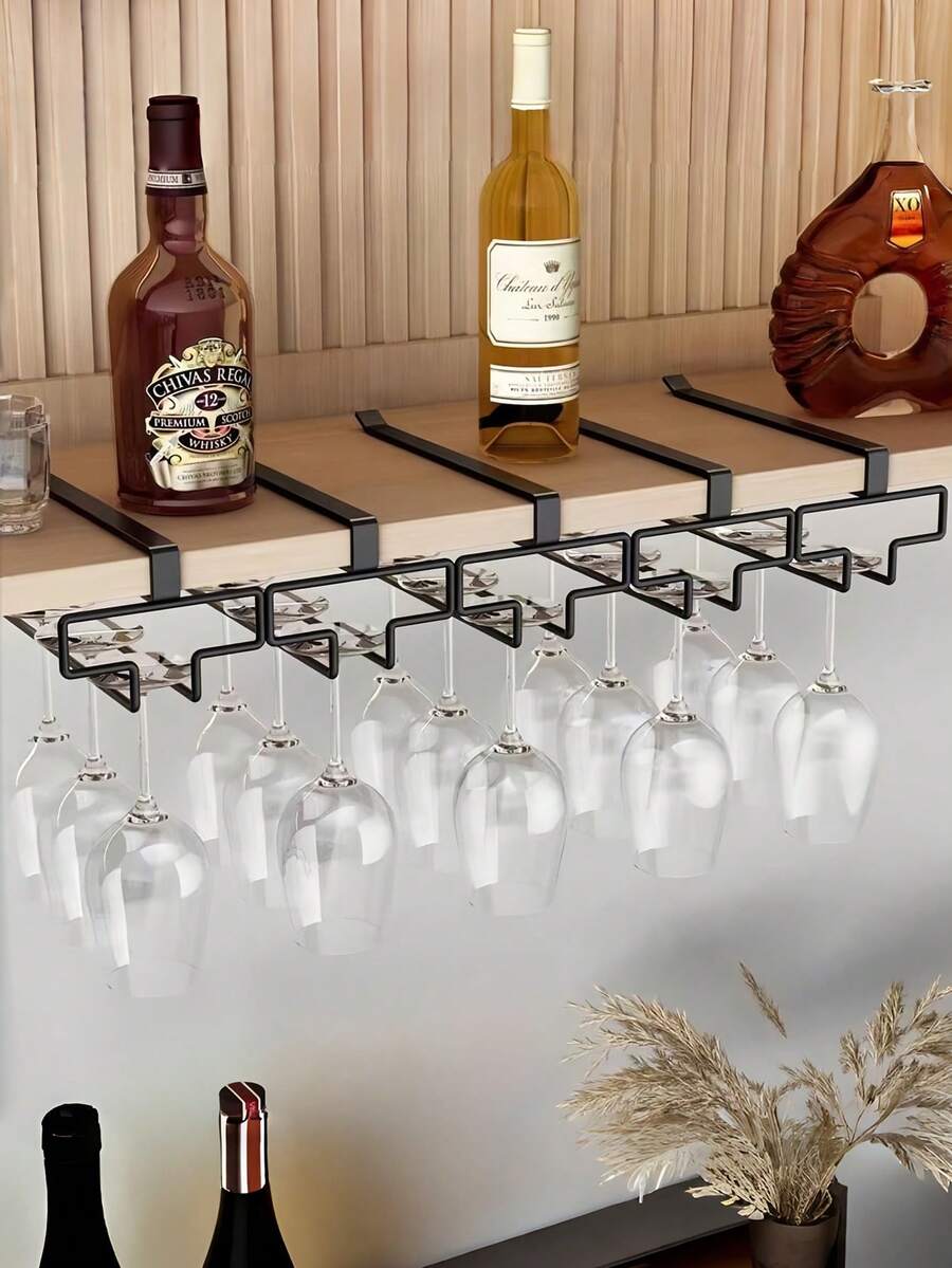 1/2/3pcs Cabinet Mounted Wine Glass Rack, Tall Glass Storage Rack, Kitchen Hanging Metal Glass Cup Holder, Space-Saving, Easy Installation, Anti-Slip, No-Drill Glass Cup Storage Rack, Suitable For Kitchen, Bar, Cafe - Multicolor - View 1