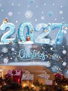 قطعة واحدة ملصق نافذة عيد الميلاد 2027، ملصق زجاجي بالالتصاق الساكن، نمط رجل الثلج والندفة الثلجية وشجرة عيد الميلاد، مناسب للنوافذ والجدران وغيرها، مثالي لديكور حفلة الشتاء وديكور عيد الميلاد - متعدد الألوان - مشاهدة 5
