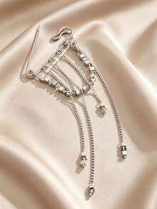 1pc 3D CCB Crystal Bead Brooch – Elegant Party Dress Accessory, Multi-Function Chain Clasp Pin, Statement Holiday Jewelry, Daily, Party, Gift - Silver - View 1