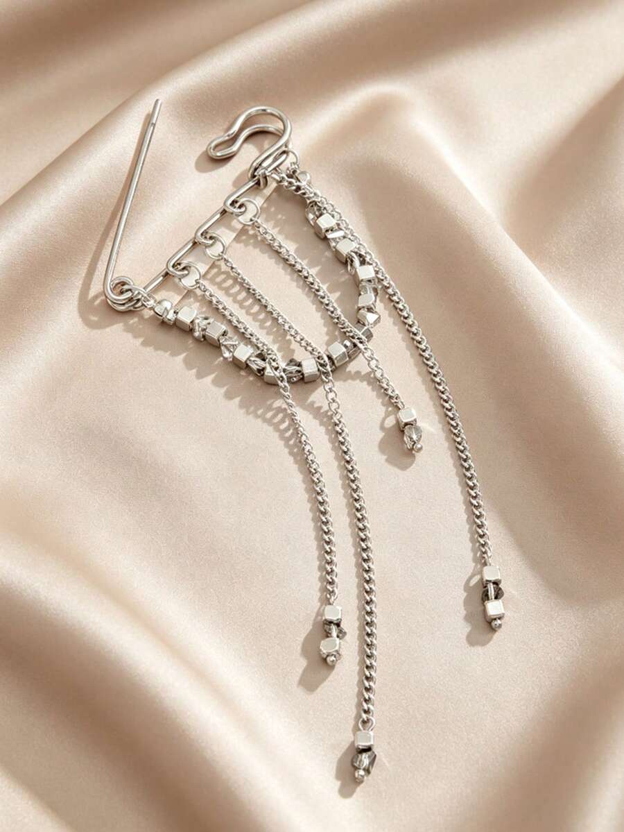 1pc 3D CCB Crystal Bead Brooch – Elegant Party Dress Accessory, Multi-Function Chain Clasp Pin, Statement Holiday Jewelry, Daily, Party, Gift - Silver - View 1