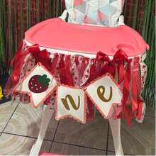 Strawberry Theme Macrame 1st Birthday High Chair Banner, 1st Birthday Party Hat, Bow Ribbon Cards Tassels, Strawberry Theme Party Decoration, Photography Props, Bedroom, Classroom, Outdoor Party Decor - Multicolor - View 12