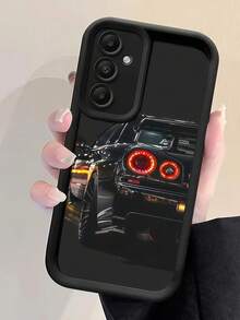 1件式眼階跑車尾燈圖案手機殼（相容 Android 系統），黑色跑車後尾燈印花霧面黑框軟 TPU 防震防摔手機保護殼，適合男性與男孩，酷炫賽車風設計，時尚智慧型手機保護殼，黑色皮革感框架防震軟 TPU 保護殼，相容 GALAXY、HONOR 手機 - 黑色 - 查看 2