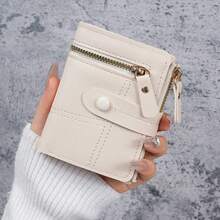 New Women's Solid Color Snap Button Wallet, Slim Short Card Holder Coin Purse - Multicolor - View 12