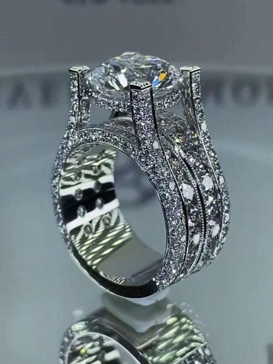 1pc Elegant Cubic Zirconia Ring, Women's Wedding Anniversary Accessory Gift - 4# - View 1