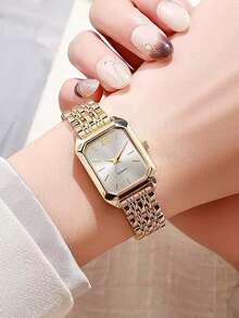 1pc Women's Watch Set, Fashion Classic 5-Bezel Bracelet Watch, Square Dial, Suitable For Daily Wear And Gifting - Gold - View 2