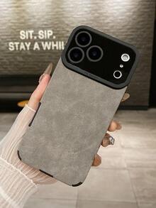 Luxury Matte Faux Leather Full Lens Protection Phone Case, Covers, Minimalist Solid Color Faux Suede Autumn/Winter Premium Business Style Phone Case, Suitable For Personal Use, Birthday Gift Choice; Compatible With IPhone Case, Compatible With IPhone 17/17 Pro/17 Pro Max, Scratch-Resistant Shockproof, Fast-Shipping Tpu Phone Cover Gift For Him Gift For Her - Light Grey - View 4