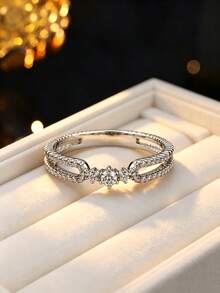 1pc Women's Chain Hollow Design Ring, Exquisite Cubic Zirconia Inlaid Thin Band Ring, Atmospheric Accessory For Outings And Gatherings - Ring - View 11