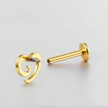 1 buah anting tindik labret titanium ASTM F136 berbentuk hati berputar, berongga, filigran, dan datar di bagian belakang untuk anting helix, conch, dan tragus. - Utas Internal - View 5
