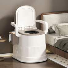 1pc Heavy-Duty PP Portable Commode Toilet, Anti-Slip Odor Resistant Easy-Clean Square Bedside Chair White Brown, Comes With Armrests Lid Tissue Holder Detachable Inner Bucket Seat Cover & Cleaning Brush, No Assembly Needed For Elderly Pregnant Campin - Khaki - View 6