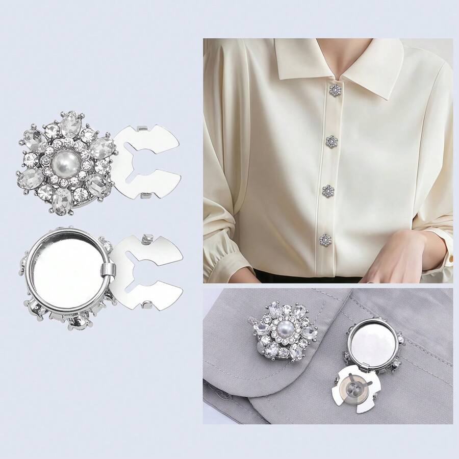 1/2/4pcs 22mm Women's Rhinestone Button Covers, Crystal Button Covers, Detachable Clip-On Button Covers, Crystal Decorative Buttons For Clothing, Lead-Colored