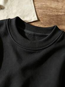 Kids Crewneck Sweatshirt, Cute Meow Cat In Shopping Bag Cartoon Graphic Pullover, Soft Cotton Long Sleeve Top - Black - View 5