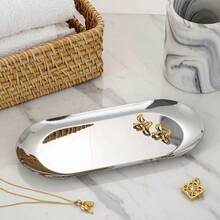 1pc Silver Luxury Metal Storage Tray, Jewelry Tray, Desktop Organizer Tray, Shaped Jewelry Display Tray, Home Decor Serving Tray, Craft, Desktop Storage Rack, Perfect For Placing Jewelry, Cosmetics - Silver - View 8