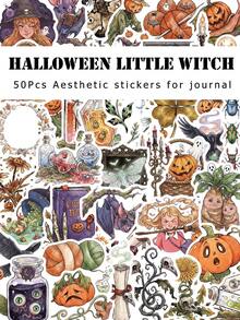 50Pcs Halloween Little Witch Stickers, Kids Cute Cartoon Decals For Journal Water Bottle DIY Craft Decor - Multicolor - View 1