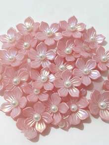 30pcs Faux Pearl Plated Pink Rhinestone Flower Design Hat Dress Decorative Buttons DIY Handmade Craft Accessories - Pink Iridescent Pearl Flower - View 6