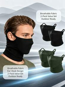Soft Breathable Geometric Half Face Neck Gaiter 2 Packs Unisex Ear Hook Face Cover For Cycling Hiking Ski Cosplay - Black - View 2