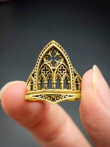 rundraw 1 chiếc nhẫn logo tròn rỗng đính đá rhinestone, thiết kế ngách tinh xảo, phong cách tối giản sang trọng thời trang Âu Mỹ cho dân công sở - Vàng - Xem 6