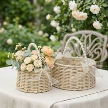 Handwoven Pearl Princess Flower Basket, Rattan Woven Storage Basket, Handheld Flower Basket, Handmade Flower Basket, Home & Wedding Decor - Multicolor - View 5