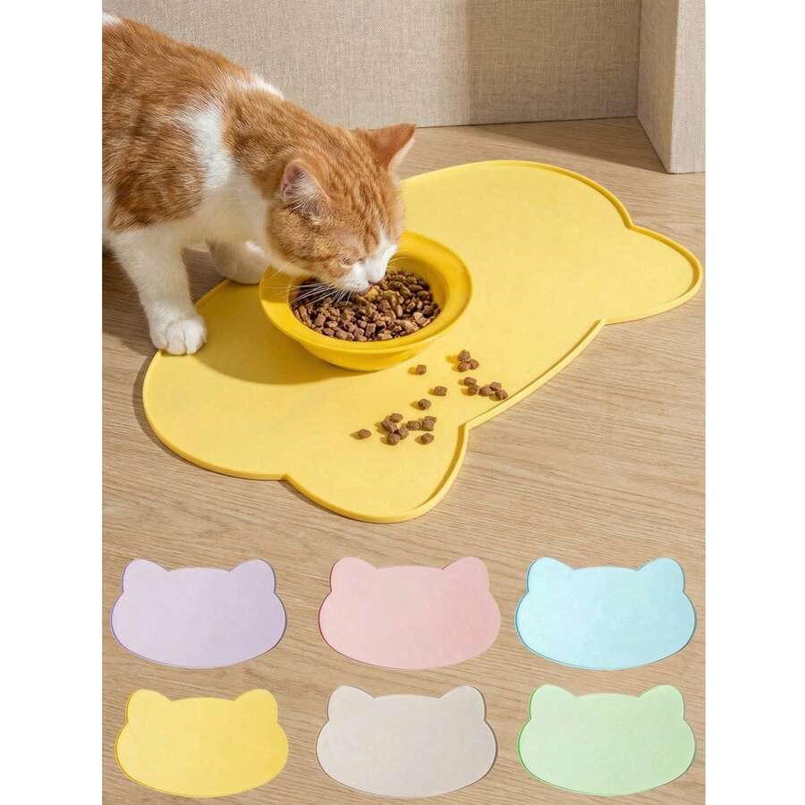 1pc Silicone Pet Food Mat, Dog Cat Bowl Pad, Non-Slip, Waterproof, Raised Edge To Prevent Spills, Easy To Clean In Dishwasher - Multicolor - View 1
