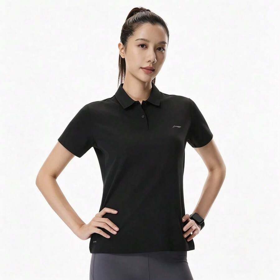 LI‑NING Fitness 系列女款反光冰感吸濕排汗短袖 Polo 衫 APLW146 - 黑色 - 查看 1