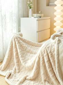 1pc Soft Skin-Friendly Comfortable Bed Blanket With Turned-Over Cuff, Suitable For Bedroom And Guest Room - Off White - View 1