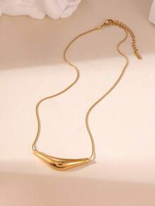 GEREIT 1pc/3pcs 18K Gold Plated Stainless Steel Polished Curved Tube Round Spoon Gold Bar Necklace - Gold - View 7