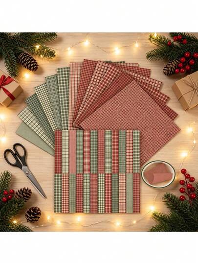 12 Sheets Christmas Handmade Paper, Winter Striped Pattern Cardstock, Suitable For Bullet Journal, Scrapbooking, Greeting Cards And DIY Craft Collage, Christmas Decoration (Random Color)
