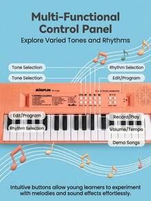 Children's Multi-Function Electronic Keyboard With Singing Microphone Toy, Multiple Modes For Beginners To Play, Educational Parent-Child Interactive Toy Gift For Boys And Girls Aged 3-12 (Batteries Not Included) - Multicolor - View 4