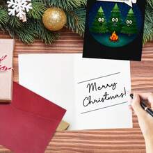 1/3sets Funny Dark‑Humor Christmas Greeting Card With Envelope, Spooky Talking Christmas Trees Around Campfire Design,Novelty Humorous Xmas Card For Friends Family Holiday Season Greeting Present,Winter Festive Funny Style - A - View 8