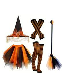 Disfraz de Bruja Púrpura & Negro para Mujer, Conjunto de Cosplay de Halloween, Incluye Falda de Tul, Sombrero de Bruja, Calcetines a Rayas & Mangas para Brazos, Atuendo de Carnaval, Mascarada, Cosplay, Halloween, Fiesta Temática, Accesorio de Fotografía - Multicolor - Ver 9