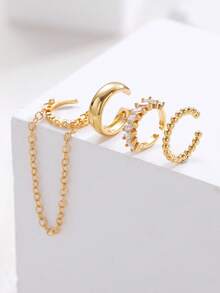 4pcs Women's Clip-On Earrings, Lightweight Clip-On Earrings, Low-Allergenic Faux Hoop Earrings, Not Suitable For Pierced Ears - Gold - View 7