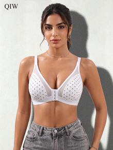 2pcs Women's Polka Dot Non-Padded Front Closure Bra, Seamless Comfortable Casual Backless Camisole Lingerie - Multicolor - View 6