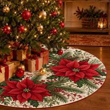 1pc Christmas Flower Pattern Christmas Tree Skirt, Elegant Color Holiday Decor, 5 Sizes, Unisex Holiday Gift, Suitable For Home And Party Christmas Home Decoration - Christmas Flower - View 5