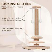 1pc Cat Scratching Post Pad, Durable Climbing Frame With Track Ball And Hanging Toy, Artificial Feathers, Suitable For Indoor And Outdoor Small And Medium Cats Entertainment And Play - L-46cm - View 3