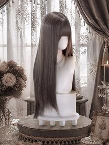 alicegarden 28-Inch Long Synthetic Wig Featuring A Natural Straight Style A Stunning Chocolate-Brown. Designed With Bangs , This False Hairpiece Is Perfect For Ms Daily Party Cosplay Use, Offering A Natural And Natural Durable Wig Gift For Ladies. - Chocolate Brown - View 5