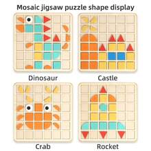 1 Set Wooden Double-Sided Mosaic Geometric Puzzle, Rubber Band Pegboard 2-In-1 Toy, Children's Shape Matching Creative Puzzle Board, Early Education Educational Toy, Thinking Training - Multicolor - View 8