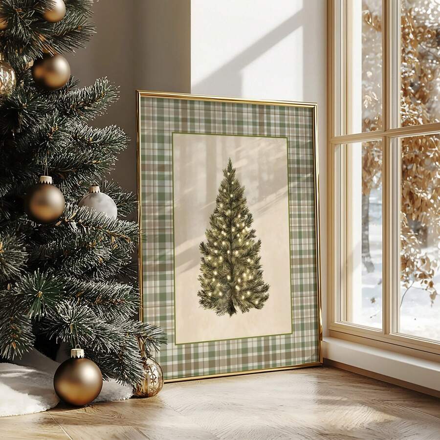 1pc Frameless Vintage Christmas Tree Pattern Neutral Rustic Modern Cottagecore Holiday Wall Art Dorm Bedroom Apartment Decor Back To School Funky Posters Dorm Essentials - Christmas Tree - View 1