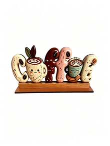 1pc Wooden Coffee Sign Tabletop Decor, Cute Cartoon COFFEE Letter Decorative Plaque, Farmhouse Style Coffee Bar Accessory, Coffee Station Desktop Centerpiece Ornament, Suitable For Kitchen Countertop, Home Coffee Shop Decoration - 1PC - View 15