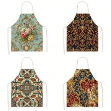 1pc Vintage Gold Brown Floral Print Apron - Sleeveless Design, Durable And Comfortable Fit, Featuring Intricate Vine Retro Floral Pattern, Suitable For Cooking, Baking And Home Cleaning, Household Cleaning, Housework Apron, Hand-Painted Handmade Gardening Apron, Fun Holiday Gift - Multicolor - View 1