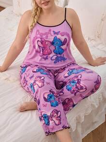 Disney Women's Camisole And Pants 2 Pieces Set With Stitch Pattern; Women's Camisole Pajama Set - Multicolor - View 2