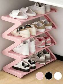 Z-Shaped Plastic Shoe Rack, Floor-Standing Multi-Functional Large Capacity Storage Rack, Easy Assembly, Floor-Standing Storage Rack, Essential For Home And Dorm, Space-Saving, Suitable For Living Room And Bedroom - Multicolor - View 1