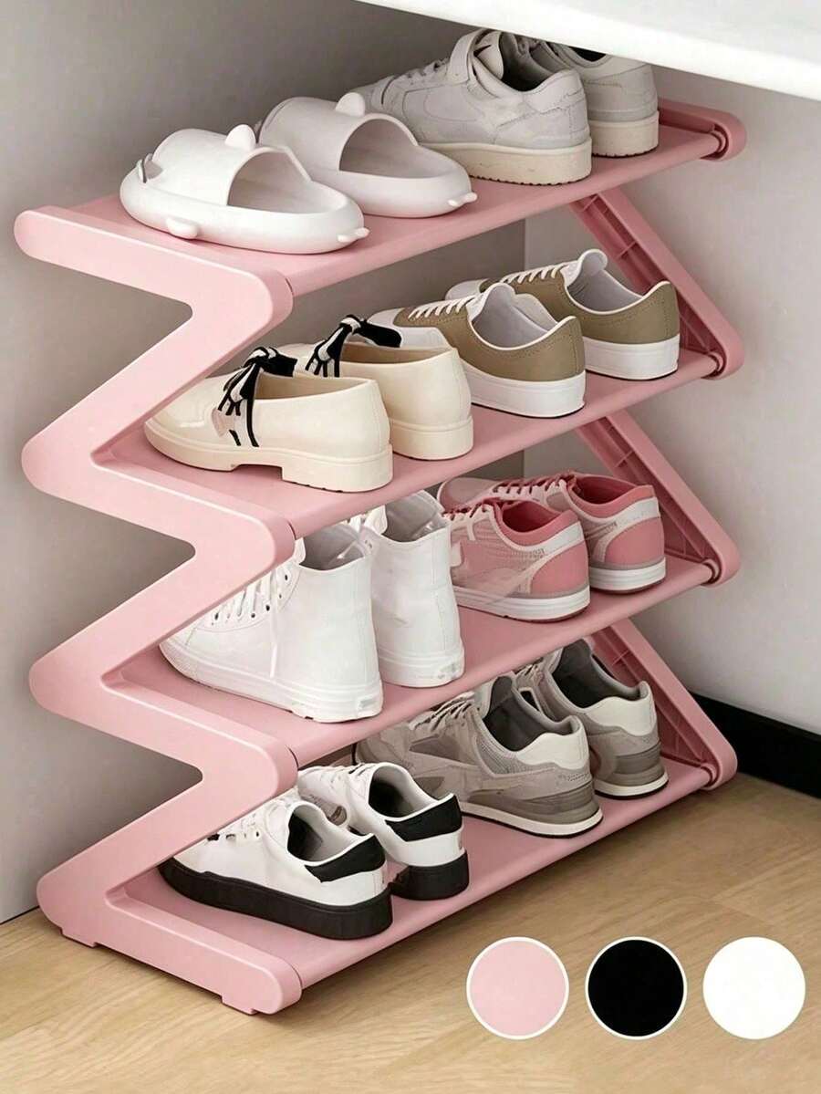 Z-Shaped Plastic Shoe Rack, Floor-Standing Multi-Functional Large Capacity Storage Rack, Easy Assembly, Floor-Standing Storage Rack, Essential For Home And Dorm, Space-Saving, Suitable For Living Room And Bedroom - Multicolor - View 1