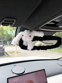 Cute Rabbit Car Rearview Mirror Cover, Interior Mirror Sleeve Decoration, Universal Reflective Mirror Cover, Cartoon Car Accessory - A - View 4