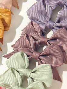 40pcs Morandi Multicolor Cardstock Children's Bow Hair Clips, Ribbed Solid Color Hair Clips, Versatile Hair Clips For Travel And Photography - Mixed color - View 4