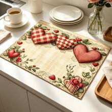 1pc Dish Drying Mat, Coffee Machine Mat, Vintage Heart Rose Print Dish Drying Mat, Suitable For Kitchen Dish Drying, Bar Counter Cup Placement, Romantic Atmosphere, Valentine's Day Confession Anniversary Table Decoration, Multi-Purpose Drying Mat, Home Gift, Desktop Decoration - XYLSD-1042 - View 1