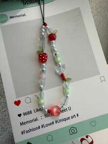 Pink & Red Strawberry Phone Lanyard, Butterfly Wrist Strap Lanyards, Camera & Phone Decoration - Multicolor - View 3