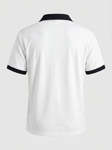 Men's Contrast Trim Polo Shirt, Minimalist Commuter Short Sleeve Sweater - White - View 2