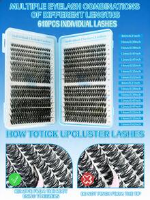640pcs 30D+40D+50D DIY Eyelash Extension Kit, Includes Glue, Remover And Tweezers, All-In-One Home Beginner Eyelash Extension Set - Multicolor - View 6